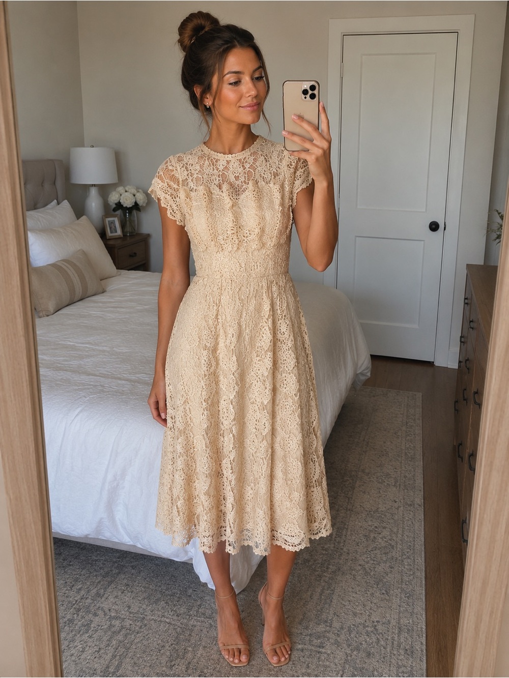 Midi Cream Lace Dress